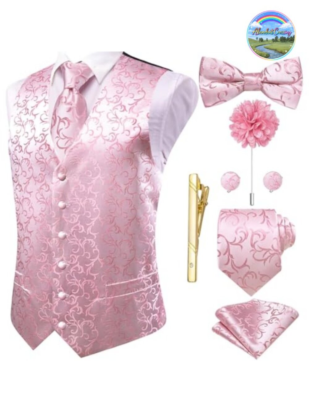 Silk Men's Suit Vest Tie Bowtie Set 8PC Paisley Waistcoat Wedding Tuxedo